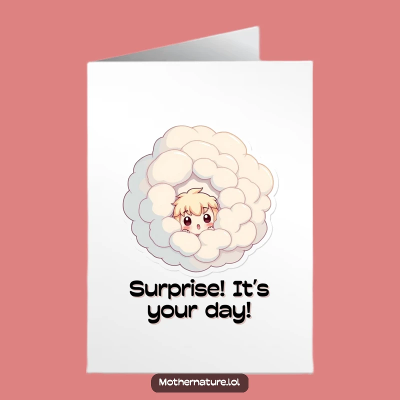 Free Printable Birthday Card: Surprised Character Cloud Peek Funny Downloadable Gift