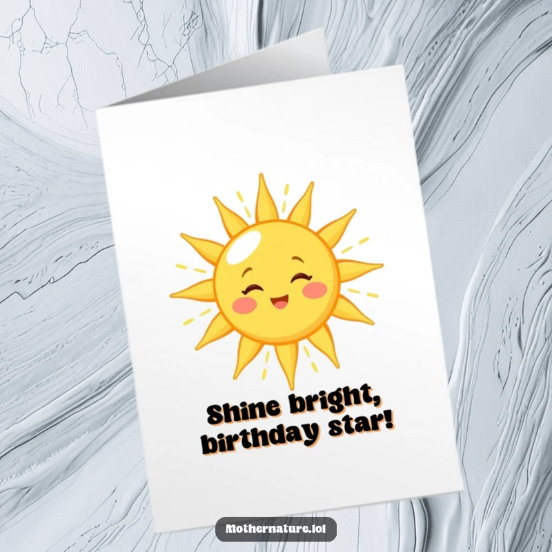 Funny Free Printable Birthday Card: Cheerful sun winks, showering earth with warm golden light, ready to celebrate.