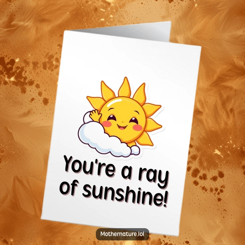 Funny Free Printable Congratulations Card: A smiling sun waves from behind a giggling cloud, celebrating a wonderful accomplishment.