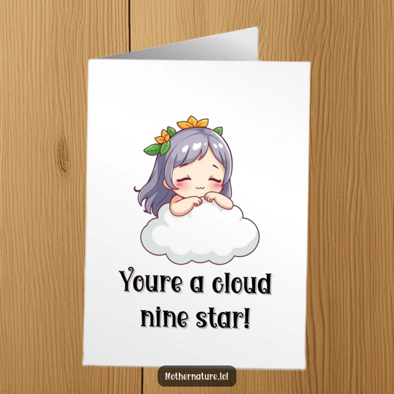 Funny Free Printable Congratulations Card: Mother Nature joyfully tickling a fluffy cloud, bringing smiles.