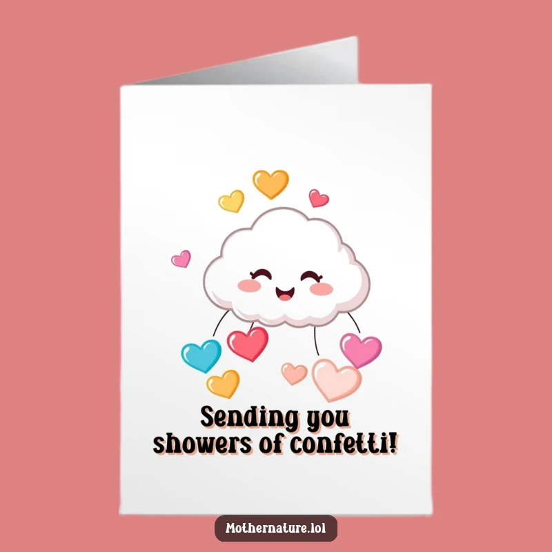 Free Printable Congrats Card: Giggling Cloud Raining Hearts, Funny Downloadable for Celebrations