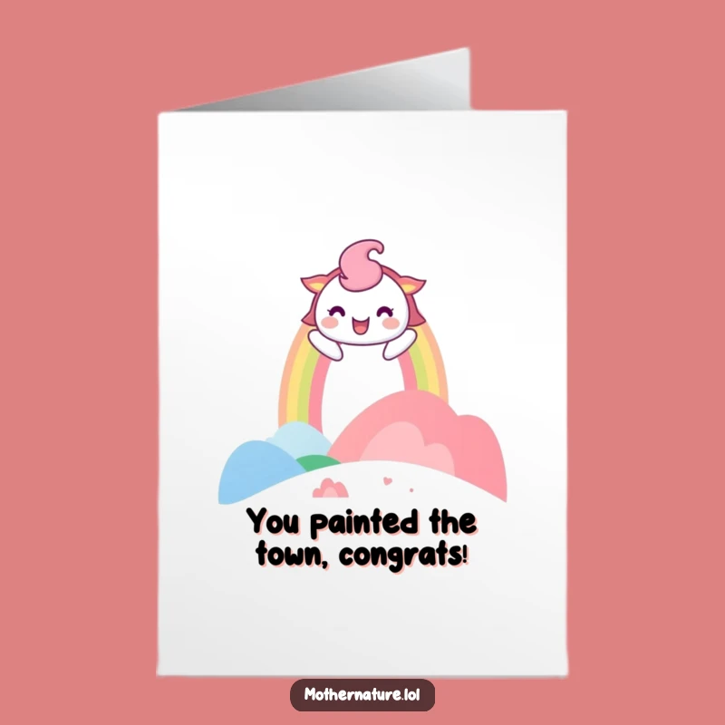 Free Printable Congrats Card: Rainbow Arches Over Laughing Land, Funny Downloadable Art
