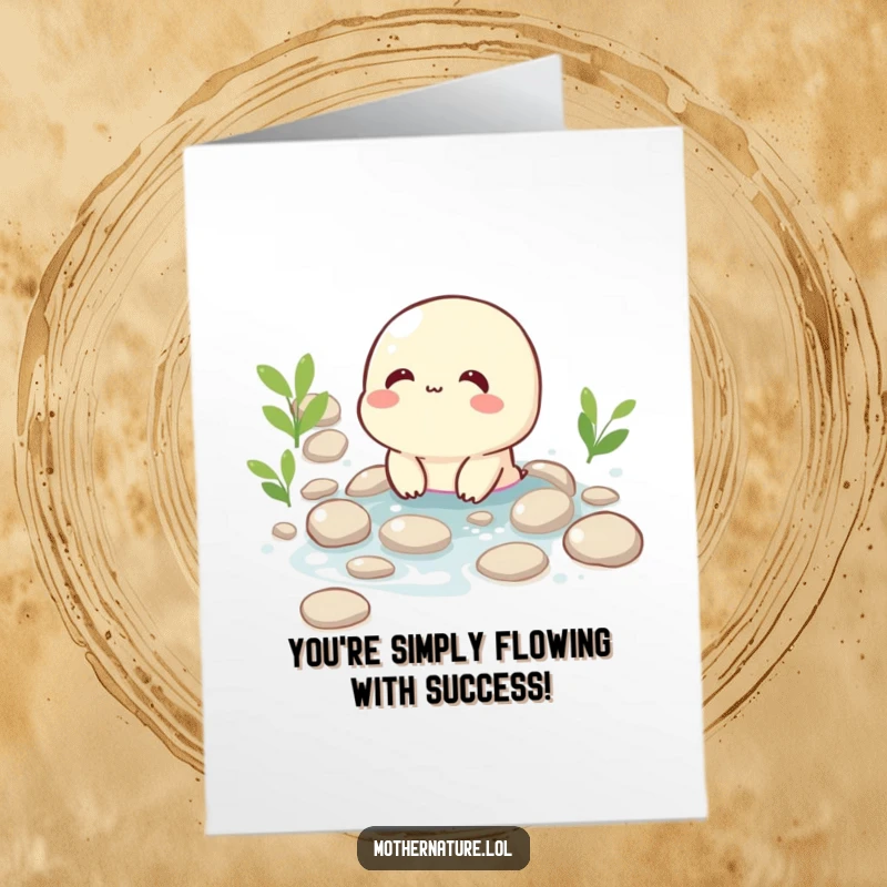 Funny Free Printable Congratulations Card: A bubbling brook character giggling as it flows over pebbles, celebrating success.