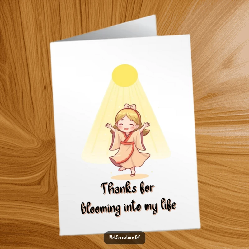 Funny Free Printable Thank You Card: Mother Nature performing a sunny dance to express sincere gratitude and appreciation.