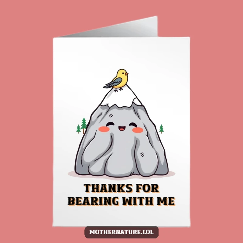 Free Printable Thank You Card: Mountain Shrugs Off Bird, Downloadable Easygoing Appreciation Gift
