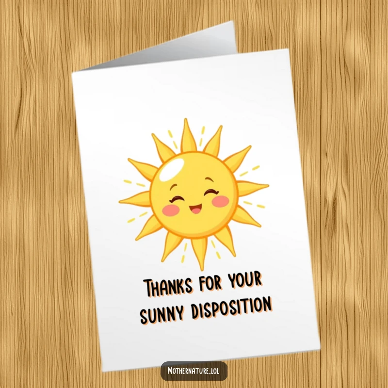 Funny Free Printable Thank You Card: Cheerful sun winks, showering earth with golden light, expressing warm gratitude.