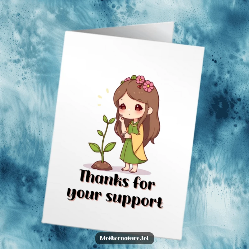 Funny Free Printable Thank You Card: Mother Nature whispering to a resilient sprout, symbolizing support and growth.