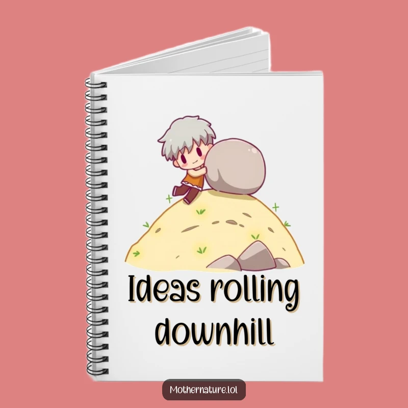 Funny Rolling Boulder Notebook, Playful Hill Journal, Creative Writing Gift