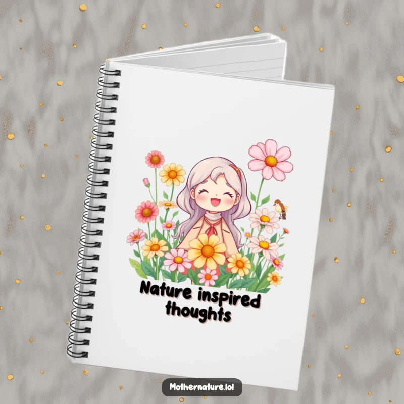 Mother Nature Notebook: Character surrounded by wildflowers, ideal for journaling nature-inspired thoughts. A creative and beautiful gift.