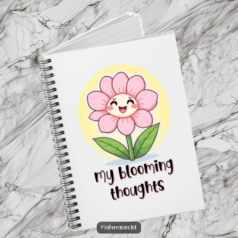 Funny Notebook with a happy flower character opening its petals to the warm sunshine, perfect for cheerful notes.