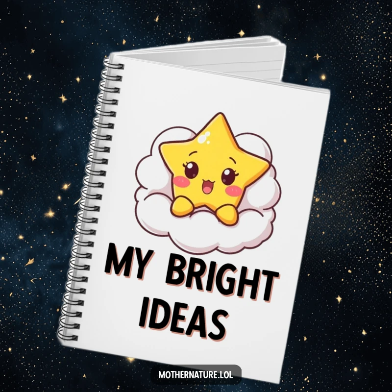 Funny Surprised Star Notebook with a cute character peeking from behind a smiling cloud, great for journaling celestial thoughts.