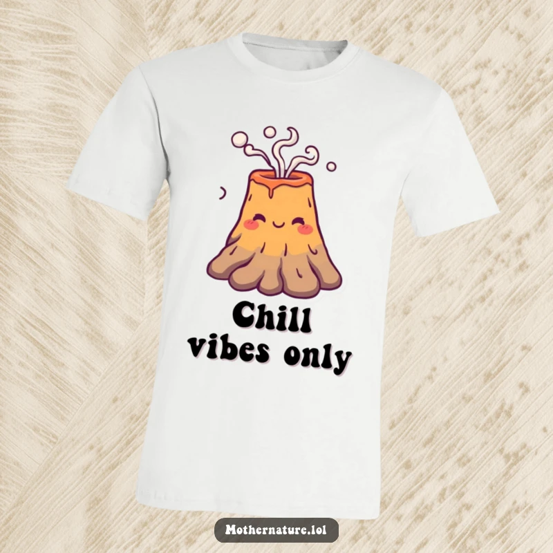 Funny, smiling volcano character calmly puffing adorable smoke rings, showcasing a gentle and cool demeanor.