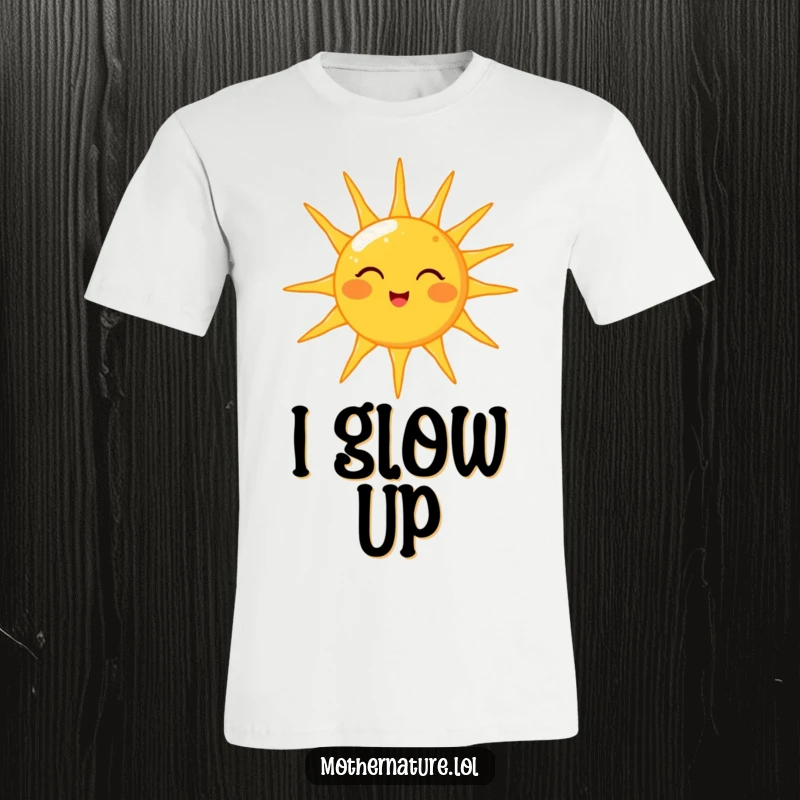 Funny t-shirt with a happy sun character giving a charming wink as it beams down warm, golden rays of light onto the planet.