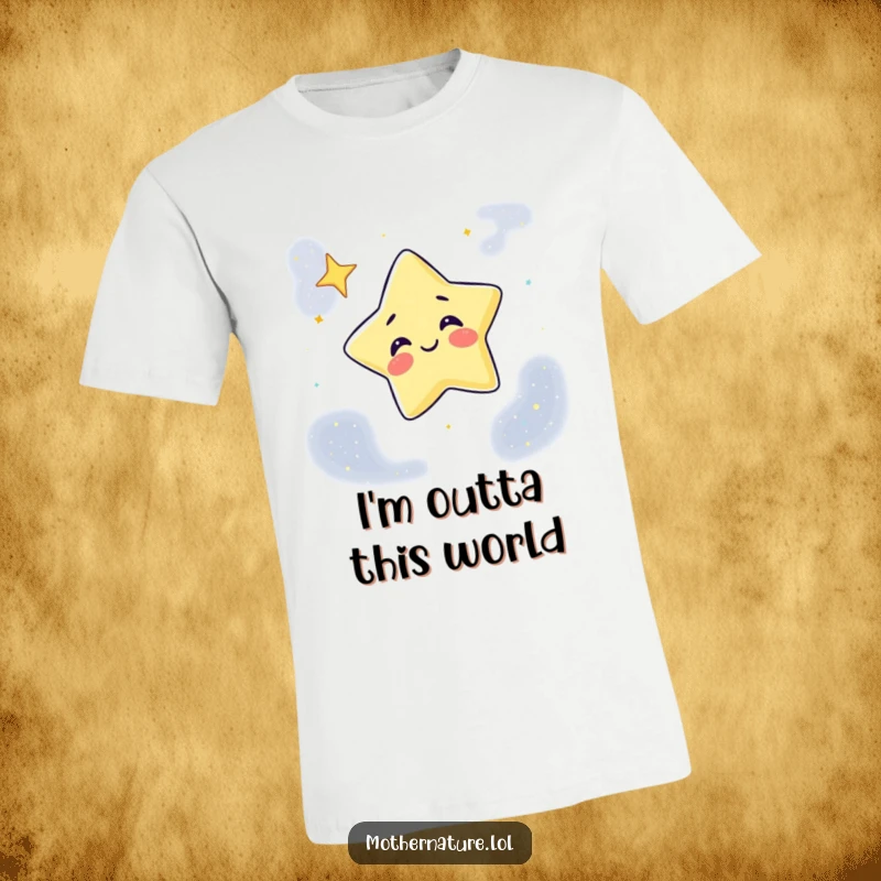 Funny T-Shirt with a giggling star character winking playfully from a detailed night sky canvas, perfect for astronomy lovers.