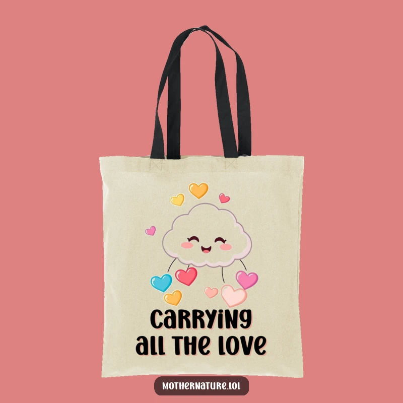 Funny Cloud Raining Hearts Tote Bag: Cute Giggling Character Accessory, Perfect Funny Gift