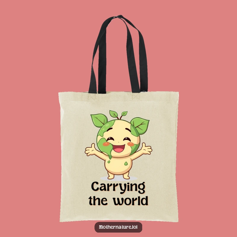 Funny Earth Hug Tote Bag: Smiling Planet Character Spreading Joyous Surprise