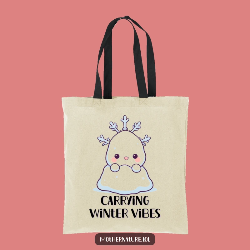 Funny Snowdrift Tote Bag: Shy Winter Peek Accessory for Snowy Outings