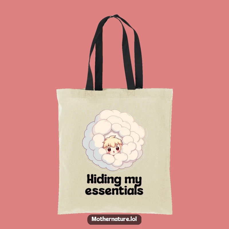 Funny Surprised Character Tote Bag, Whimsical Cloud Peek Carry-all, Great Gift